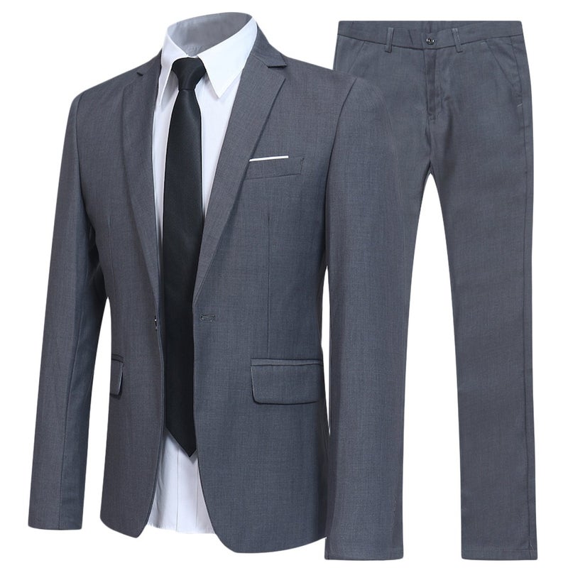 YFFUSHI Slim Fit 2 Piece Suit For Men One Button Casual/Formal/Wedding Tuxedo,Grey,Medium - Image 1